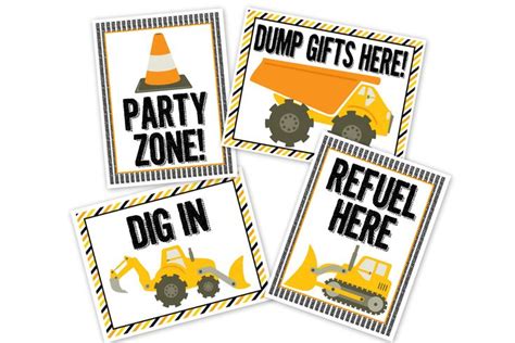 Construction Birthday Party Poster Sign Printable Dig In Party Zone