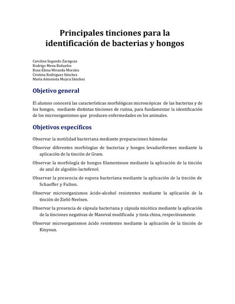 Practica 1 tinciones Principales tinciones para la identificación de