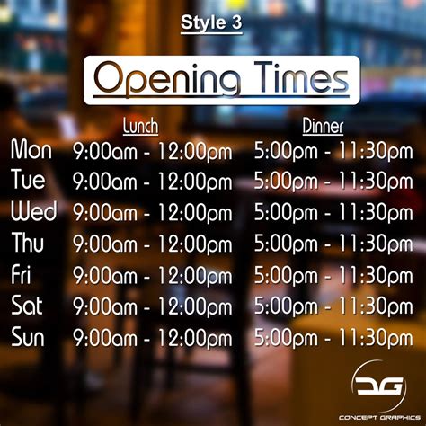 Lunch And Dinner Personalised Opening Hours Sign Concept Graphics