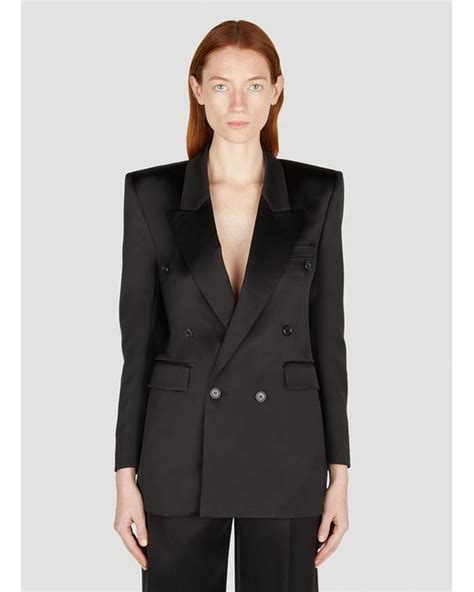 Saint Laurent Double Breasted Silk Blazer In Black Lyst