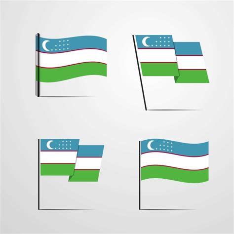 Uzbekistan Waving Flag Set Design Vector 1 1st Asia PNG And Vector