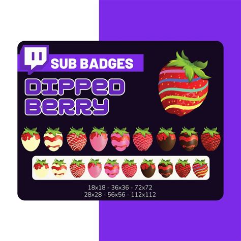 Strawberry Twitch Sub Badge Bundle Emote Streamer Emoji Cheer Badge