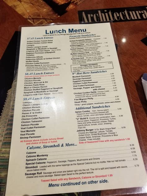 Menu at Johnny's Italian Restaurant, Clearwater