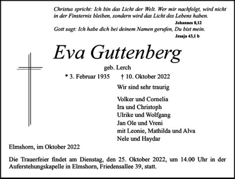 Traueranzeigen Von Eva Guttenberg Sh Z Trauer