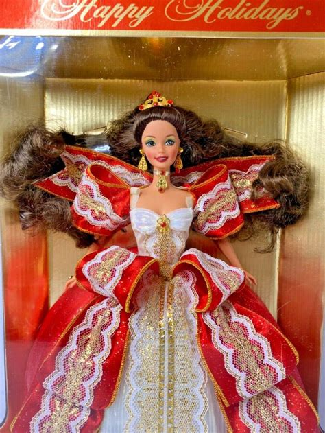 1997 Rare Happy Holidays Barbie Brunette Misprint Nib Bd12 Etsy