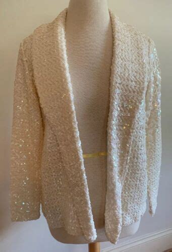 Stunning Vintage Sequins Jacket Blazer Iridescent Ivory M Ebay