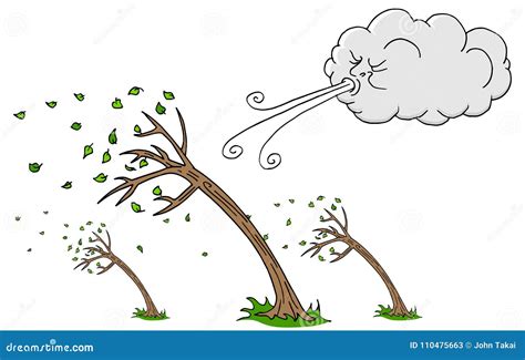 Windy Day Trees and Cloud Blowing Wind Stock Vector - Illustration of ...