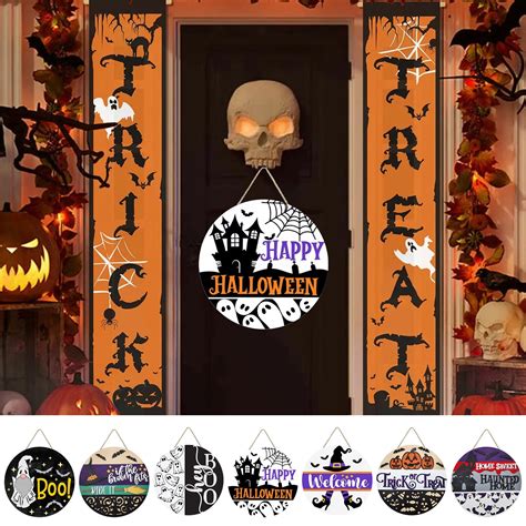 Ludlz Spooky Door Decoration Halloween Door Sign Ghost Bat Pumpkin Witch Hat Indoor Outdoor