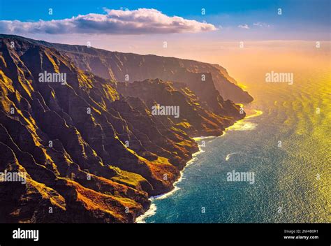 An aerial view of an island at sunset Stock Photo - Alamy