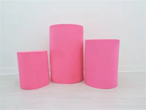 Capa P Trio De Mesas Cilindro Cor Lisa Em Tecido Decora O Cor Rosa