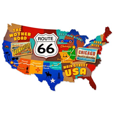 USA United States Route 66 Map 25 X 16 Inches Metal Sign American Made