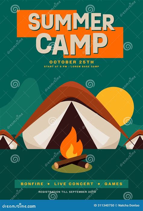 Summer Camping Poster Template Design Decorative With Tent Bonfire