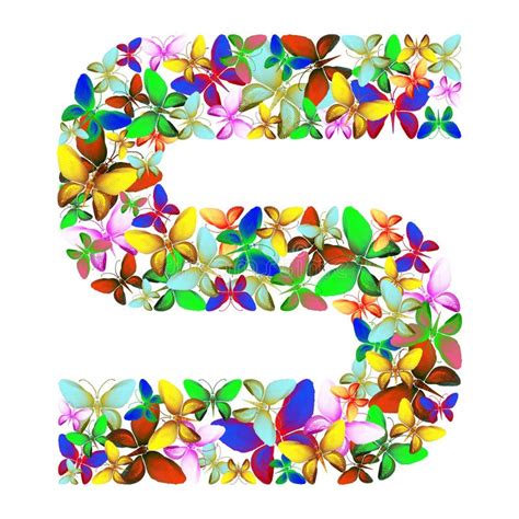 The Letter S Made Up Of Lots Of Butterflies Of Different Colors Stock