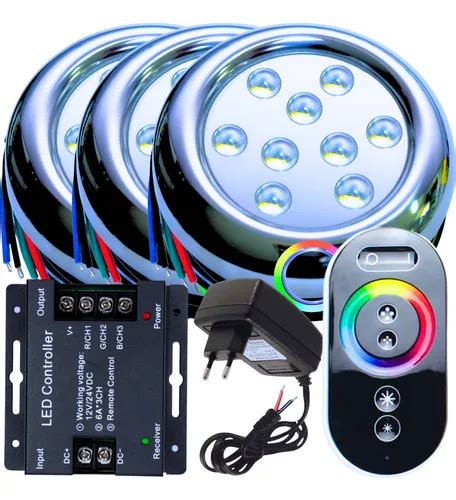 Kit Led W Mm Rgb Piscina Comando Fonte Rosca