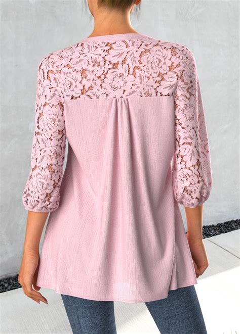 Light Pink Split Neck Tuck Stitch Blouse Usd 29 98 Tuck