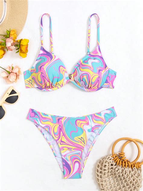 SHEIN Swim Vcay Allover Print Underwire Bikini Swimsuit SHEIN USA