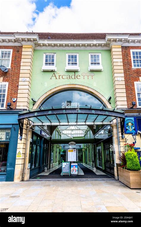 Exterior of The Arcade in Letchworth Garden City, Hertfordshire, UK ...