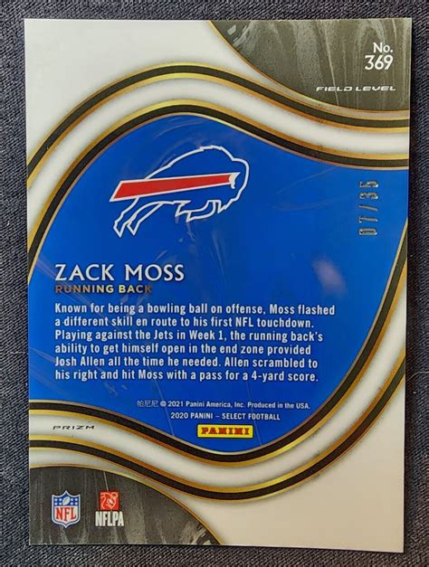 2020 Panini Select Field Level White Prizm 369 Zack Moss 35 RC