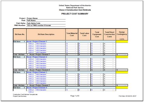 √ Free Printable Construction Cost Estimate Template