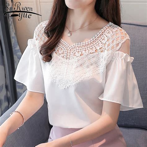 Buy 2018 Summer Short Sleeve Chiffon Women Blouse