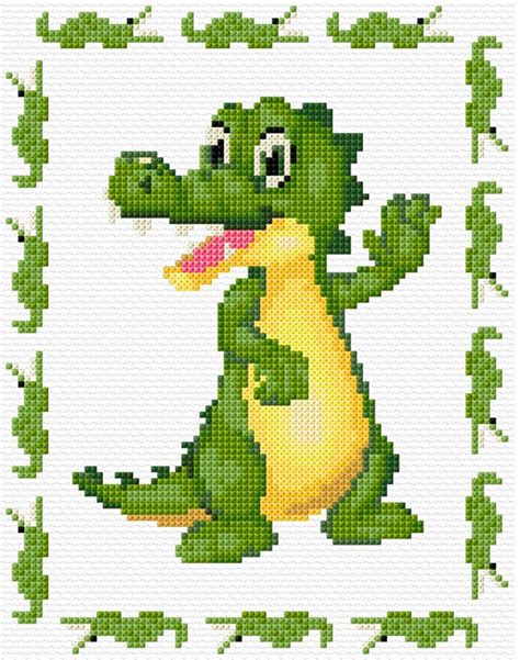 Crocodile With Border Cross Stitch Pattern Pdf Pattern Digital Etsy