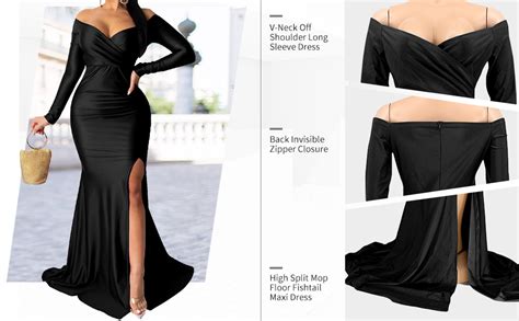 Hresslbd Womens Off Shoulder Sexy V Neck High Split Long