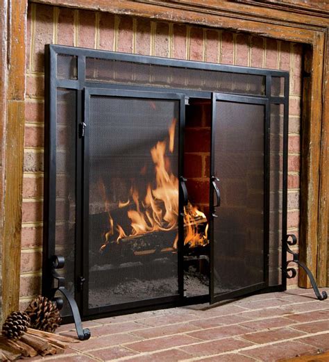 Flat Guard Fire Screens With Doors In Solid Steel Plowhearth Fireplace Screens With Doors