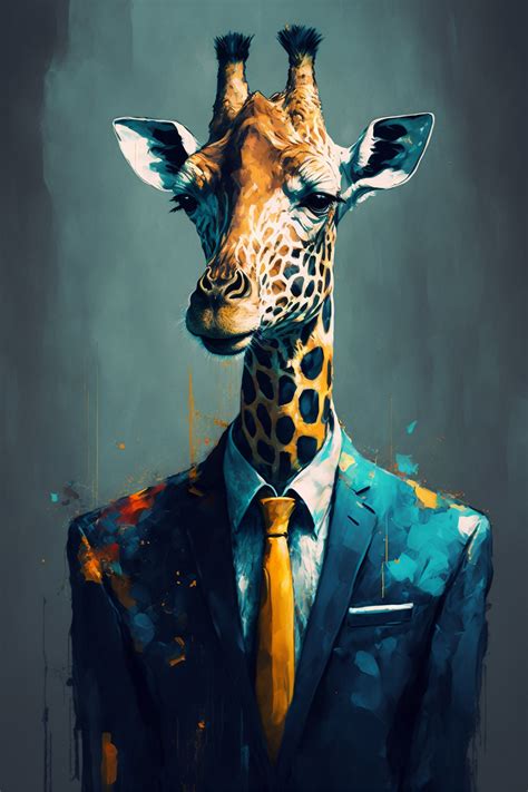 Office Giraffe In Suit With Tie Portrait Colorful Animal Poster