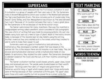 Ancient Mesopotamia Reading Passages And Text Marking