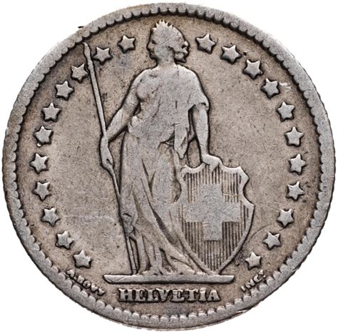 Монета Швейцария 1 франк (franc) 1887 стоимостью 1233 руб.