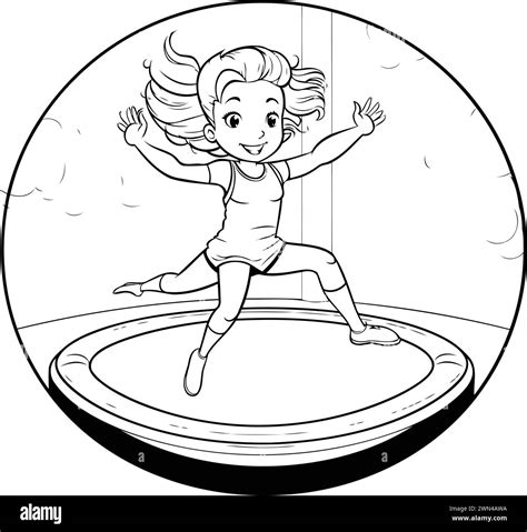 Girl Jumping On A Trampoline Coloring Book For Children Stock Vector