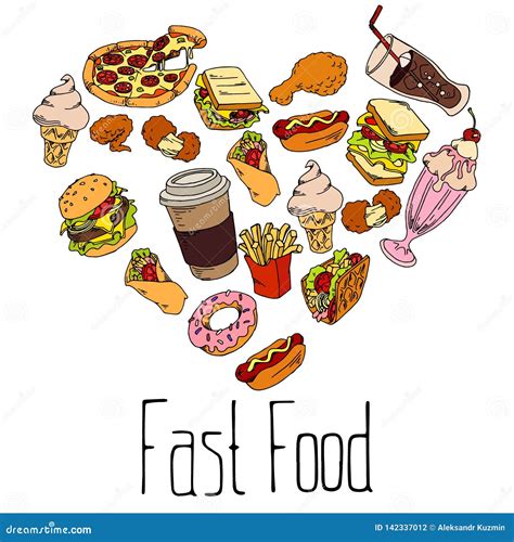 Set of Cartoon Fast Food. Vector Illustration, Isolated on White. Stock ...