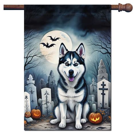 Siberian Husky Flag – Halloween Spooky (Large) | DogShoppe.net