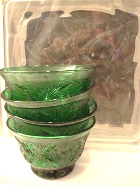 Forest Green Anchor Hocking Sandwich Glass Custard Cups Set Etsy Depression Glass Green