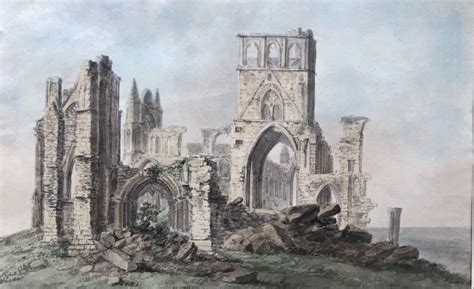 Original 18th Century Antique Watercolour Painting Of Whitby Abbey