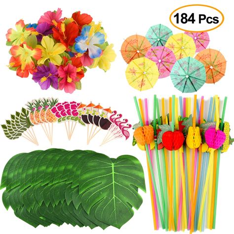 KUUQA 184 PCS Tropical Hawaiian Party Decorations Includes Palm Leaves