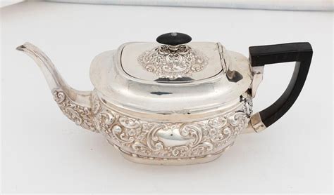 Acanthus Decorated Sterling Silver Teapot With Ebonised Handle Tea