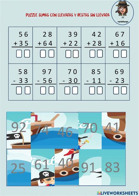 Puzzle Sumas Con Llevadas Y Restas Sin Llevada Worksheet Class