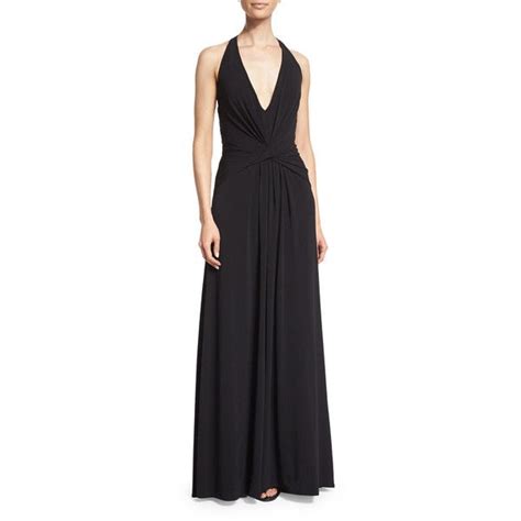 Halston Heritage Halter Neck Twist Front Gown Brown Maxi Dresses