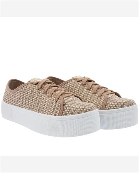 Riachuelo Tênis Moleca Casual Flatorm Quadriculado Feminino Tecido Nude