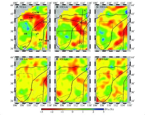 Horizontal Slices A F Of S Wave Velocity From The Seismic