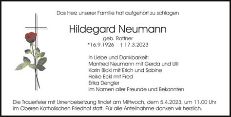 Traueranzeigen Von Hildegard Neumann Mittelbayerische Trauer