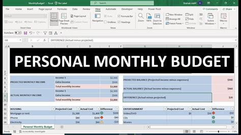 Personal Monthly Budget Worksheet Excel Youtube