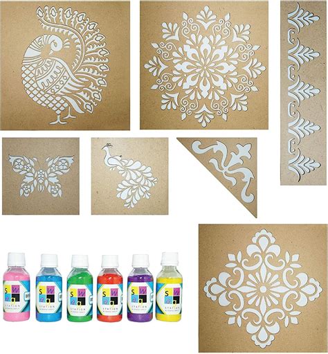 Buy Mukund Island Rangoli Making Tools Kit Rangoli Stencils Mat For