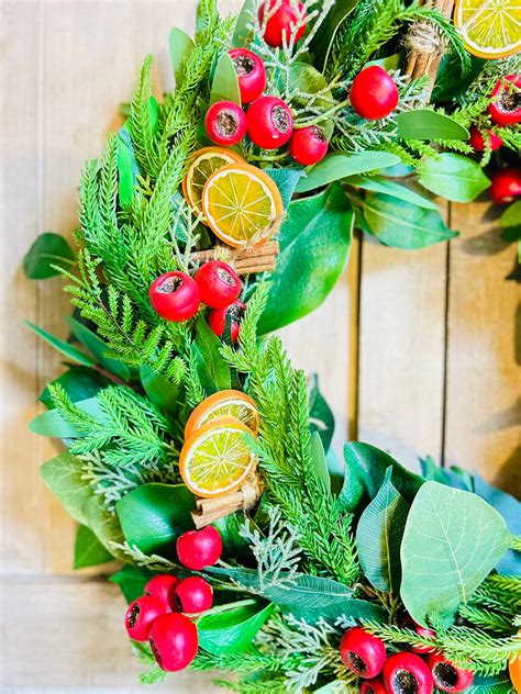 Christmas Wreath With Orange Slices Red Berries Magnolia Leaves ...