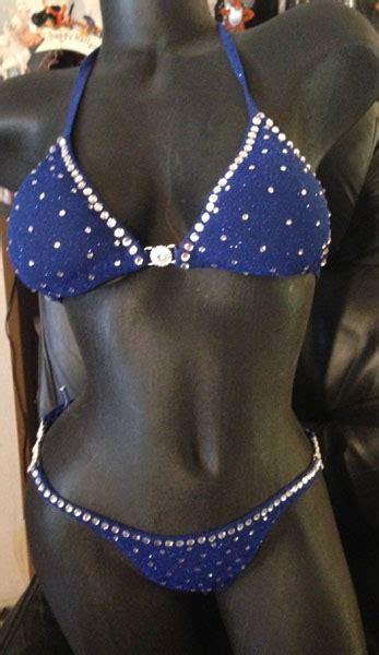 Style Blue Bikini Competition Suit Rhinestone Connectors