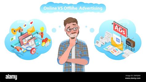 D Vector Conceptual Illustration Of Online Vs Offline Advertising