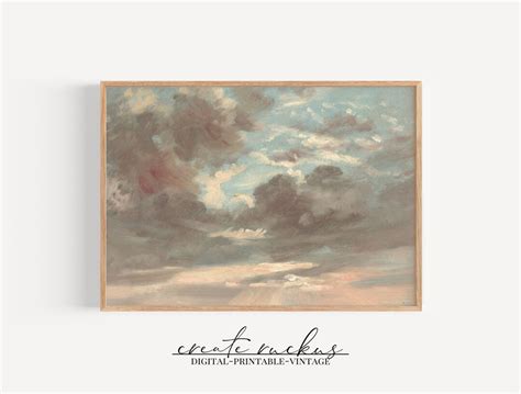 Vintage Cloud Painting Printable Digital Art Cloudy Sky Print Vintage