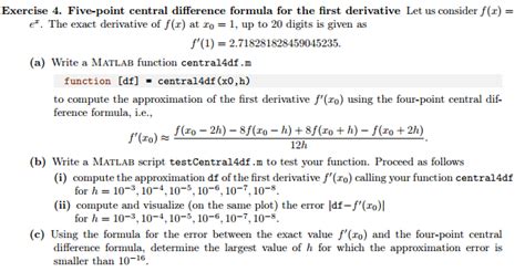 Solved Exercise 4 Five Point Central Difference Formula For