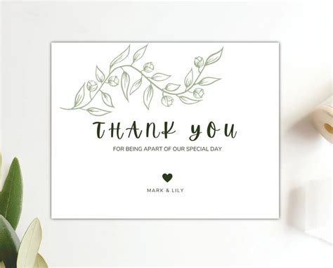 Printable Thank You Card Wedding Digital Thank You Card Etsy